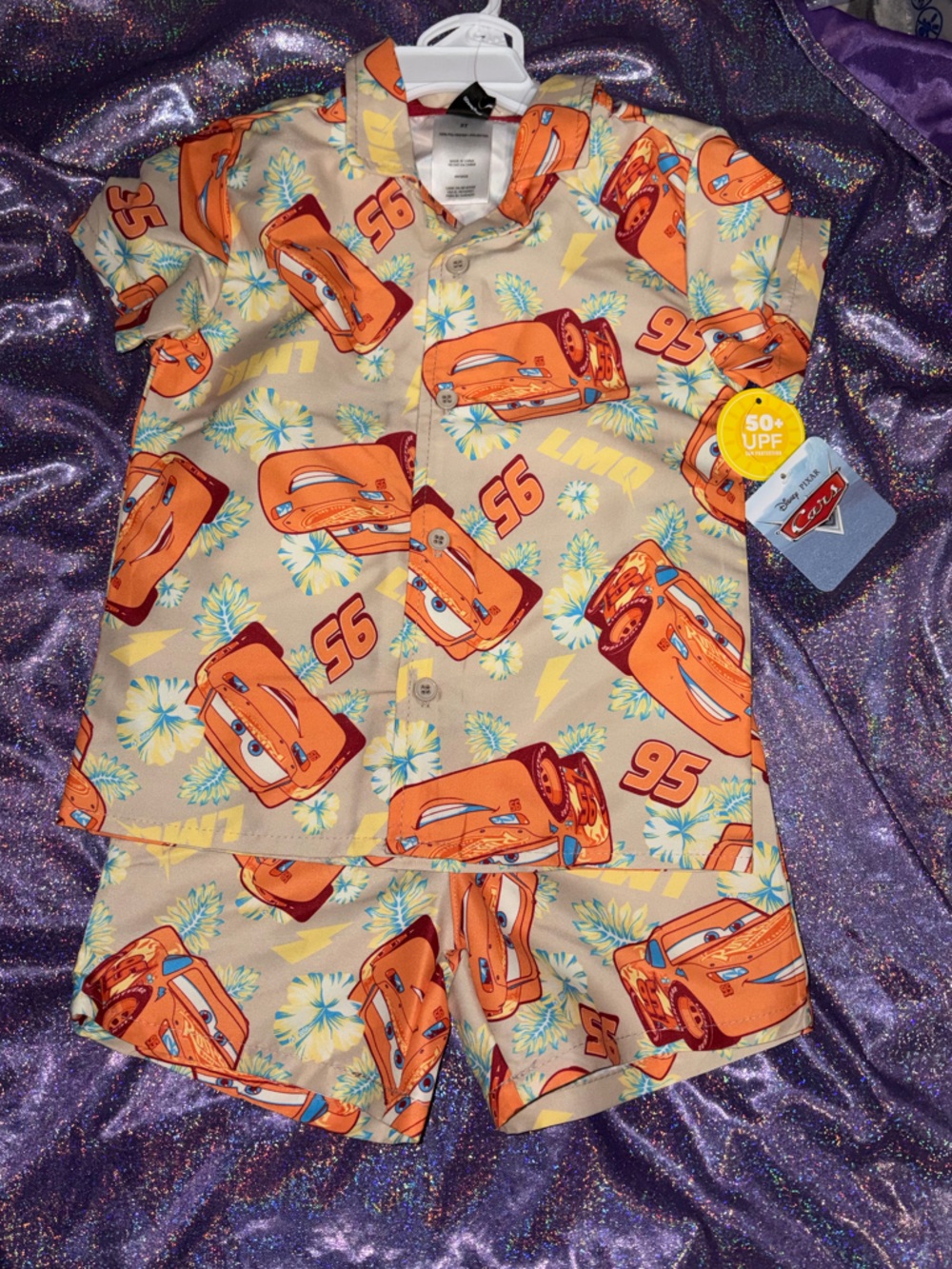 Lightning McQueen Hawaiian Swim Button Down Set